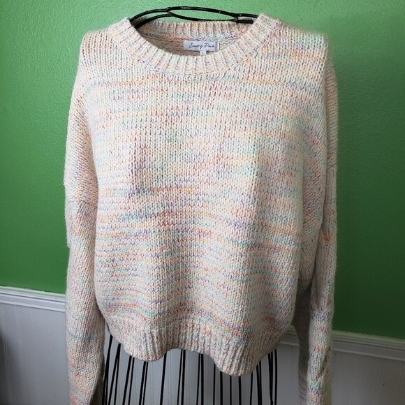 Emory Park Light Pastel Crop Chunky Knit Oversized Sleeves Size Large - Picture 8 of 8
